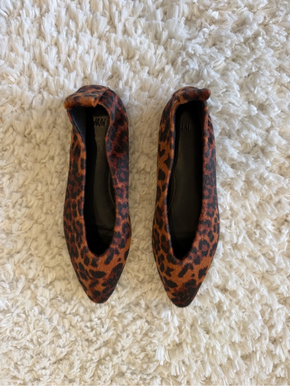 H&M Leopard-Print Pointed Ballet Flats - Brown/Black